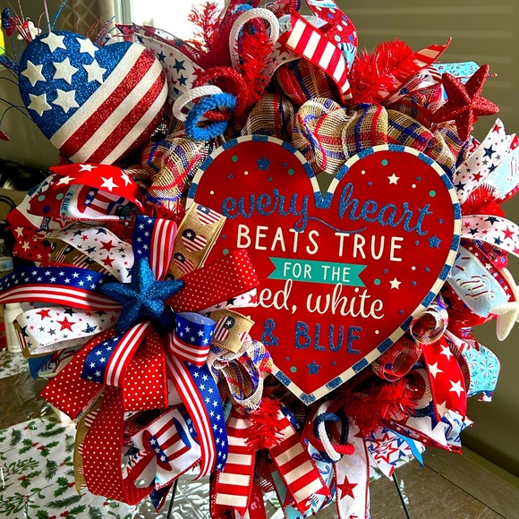 4th of July Wreath,Front door Summer wreath,Summer decor,Farmhouse decor - Picture 6 of 9